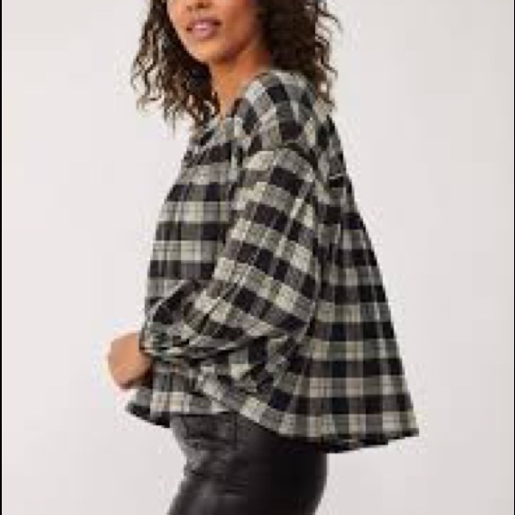FREE PEOPLE Jessi Plaid Shirt NWT Sz M Black - Picture 3 of 13